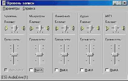 Окно системного микшера Windows